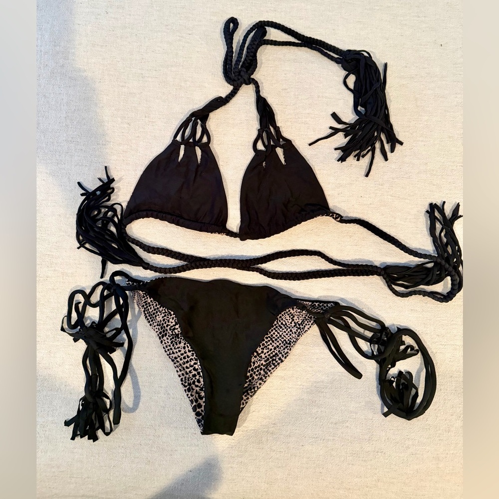 Acacia tie side Bikini Set with fringes